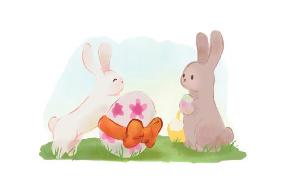 Download Two Bunnies Gifting Eggs - Watercolor - Gifting Collection